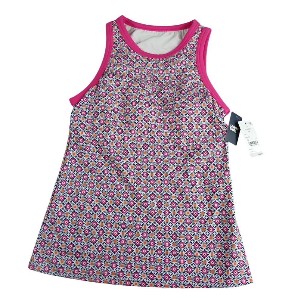Lands End Swim Top Womens XS Size 2-4 Pink Floral Geometric Pattern Tankini NWT